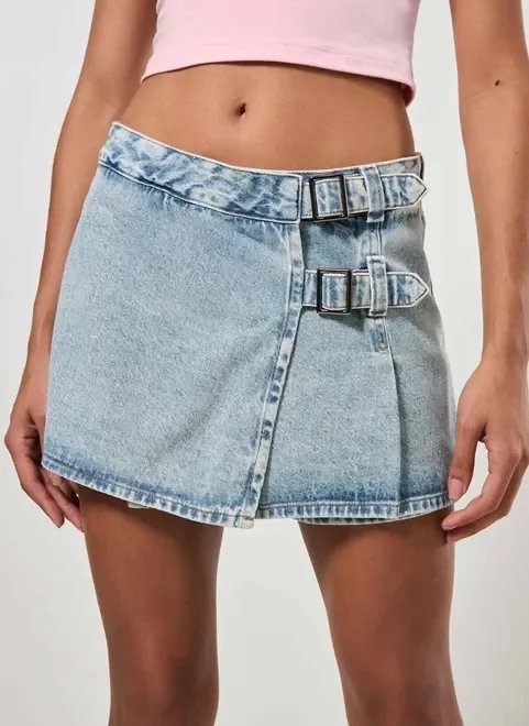 short saia jeans cintura baixa fivelas short saia jeans cintura baixa fivelas