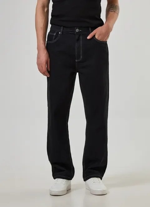 calça reta em sarja com costuras calça reta em sarja com costuras