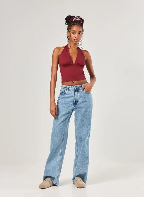 calça wide leg jeans cintura média calça wide leg jeans cintura média