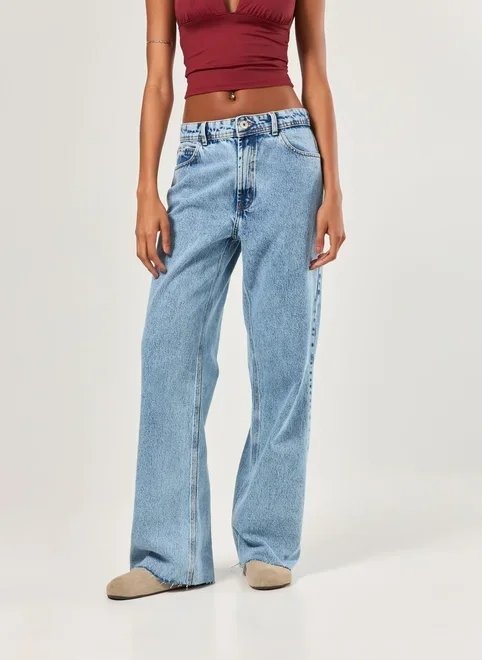 calça wide leg jeans cintura média calça wide leg jeans cintura média