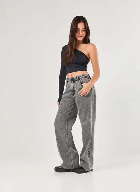 calça wide leg jeans cintura média calça wide leg jeans cintura média
