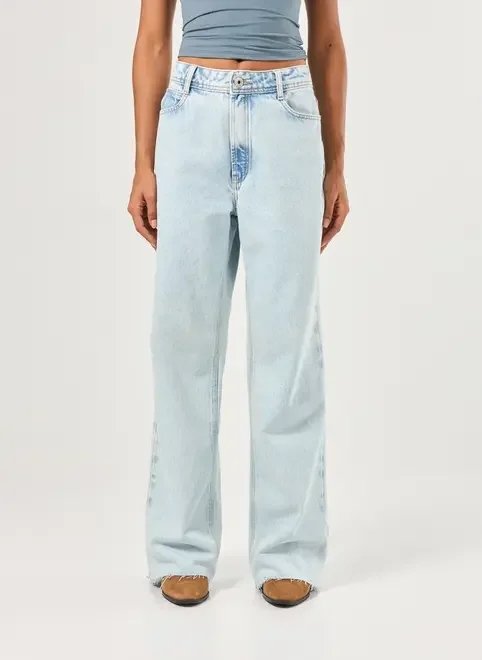 calça wide leg jeans cintura média calça wide leg jeans cintura média