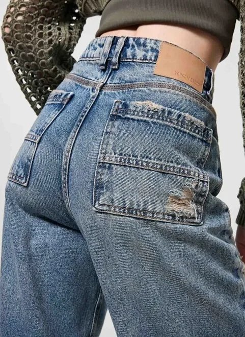 calça wide leg jeans com desfiado calça wide leg jeans com desfiado