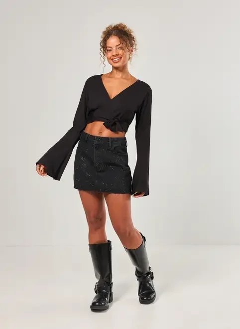 saia jeans com strass oncinha saia jeans com strass oncinha