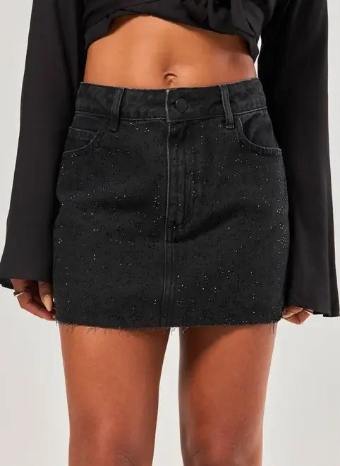 saia jeans com strass oncinha saia jeans com strass oncinha