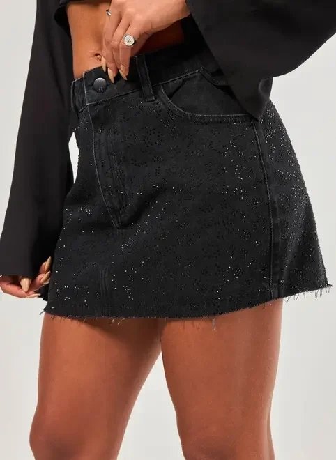 saia jeans com strass oncinha saia jeans com strass oncinha