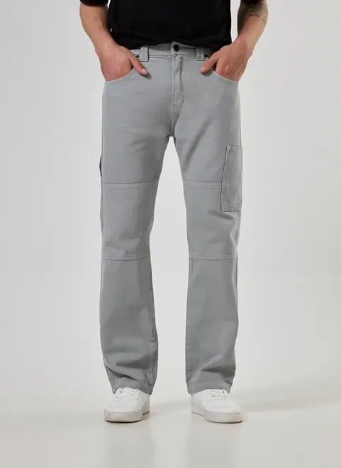 calça reta em sarja cinza cargo calça reta em sarja cinza cargo