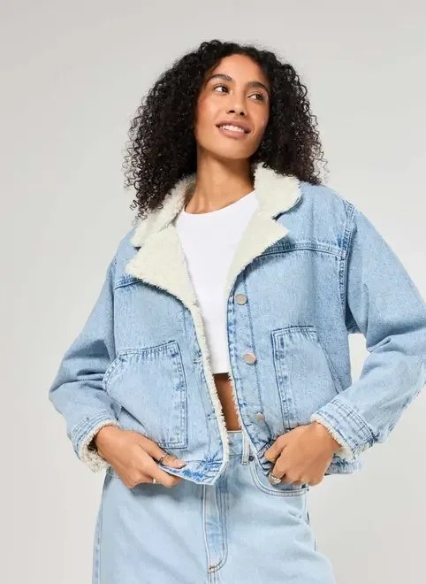 jaqueta jeans clara forro peluciado jaqueta jeans clara forro peluciado