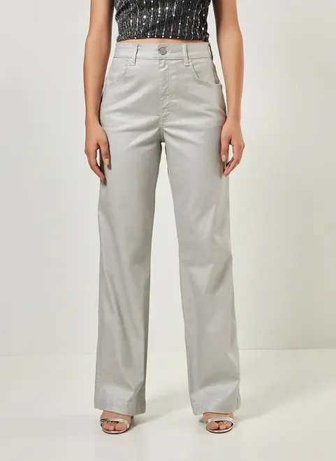 calça wide leg em sarja prateada calça wide leg em sarja prateada