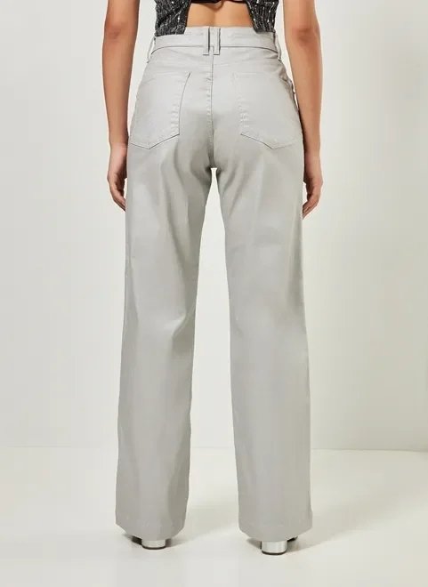 calça wide leg em sarja prateada calça wide leg em sarja prateada