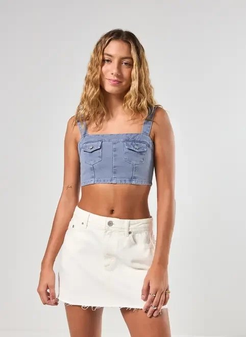 cropped cargo em sarja azul cropped cargo em sarja azul