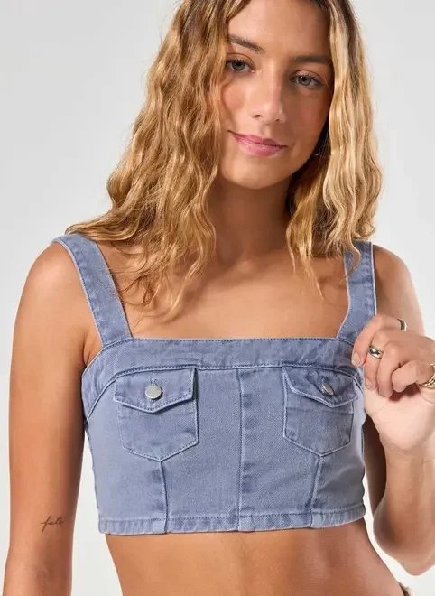 cropped cargo em sarja azul cropped cargo em sarja azul