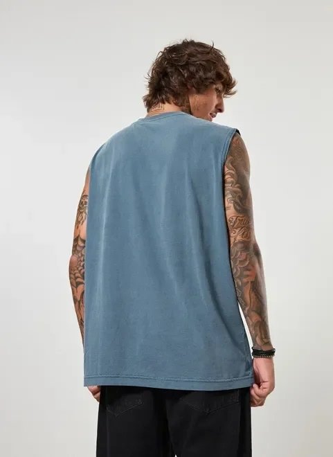 regata box em malha azul estonada regata box em malha azul estonada