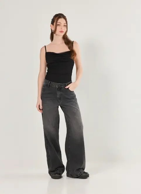 calça wide leg jeans de cintura baixa calça wide leg jeans de cintura baixa