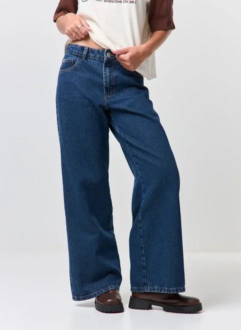 calça wide leg jeans de cintura baixa calça wide leg jeans de cintura baixa