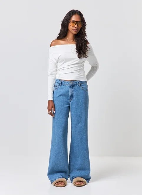 calça wide leg jeans de cintura baixa calça wide leg jeans de cintura baixa
