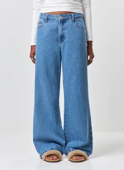 calça wide leg jeans de cintura baixa calça wide leg jeans de cintura baixa