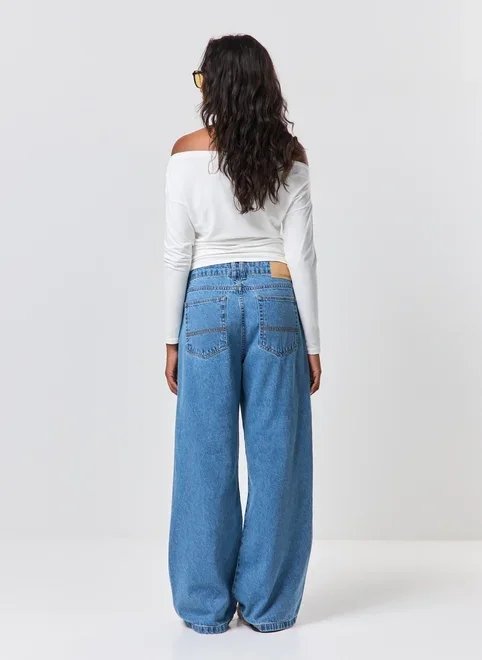 calça wide leg jeans de cintura baixa calça wide leg jeans de cintura baixa
