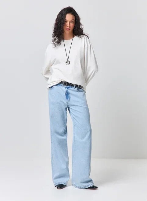 calça wide leg jeans de cintura baixa calça wide leg jeans de cintura baixa
