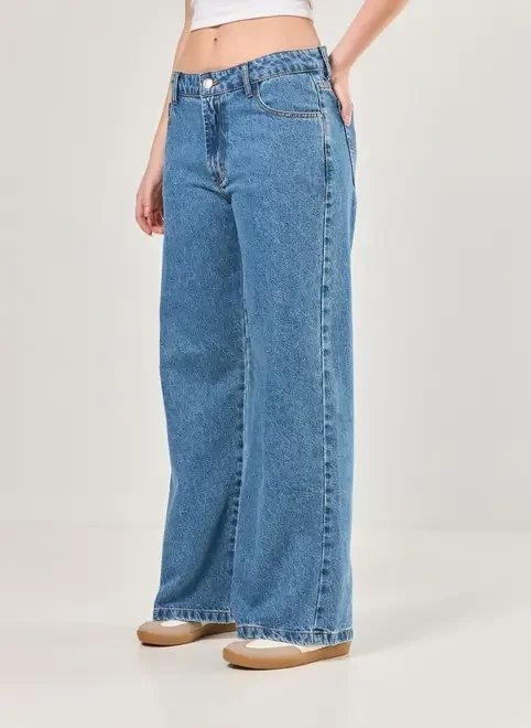 calça wide leg jeans de cintura baixa calça wide leg jeans de cintura baixa