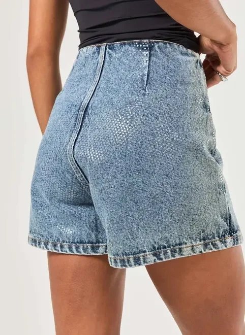 short saia jeans com brilho molhado short saia jeans com brilho molhado