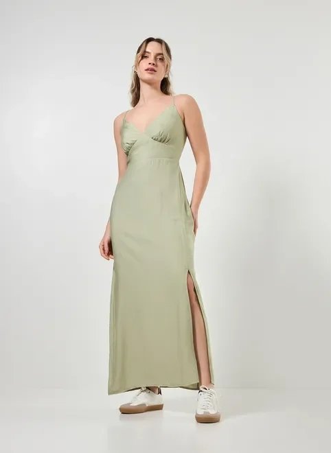 vestido midi com fenda e alcinhas vestido midi com fenda e alcinhas