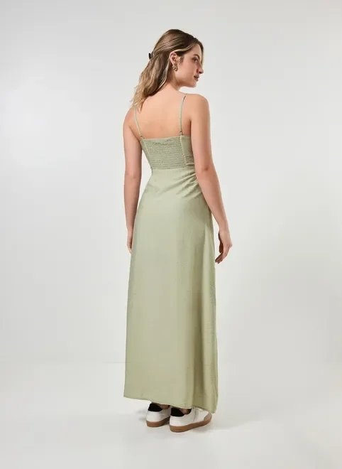 vestido midi com fenda e alcinhas vestido midi com fenda e alcinhas