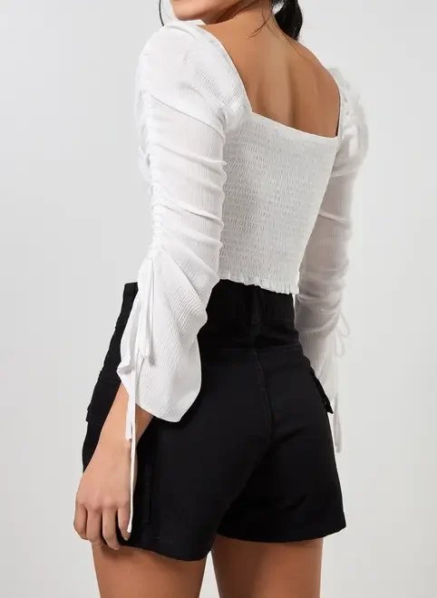 blusa off-white manga longa amarrações blusa off-white manga longa amarrações