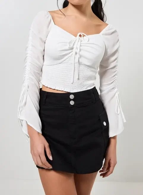 blusa off-white manga longa amarrações blusa off-white manga longa amarrações