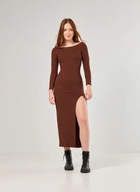 vestido midi de manga longa com fenda vestido midi de manga longa com fenda