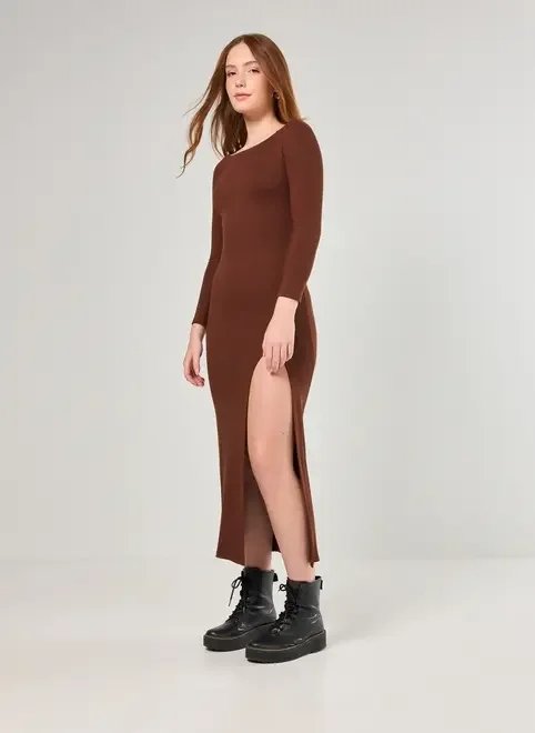 vestido midi de manga longa com fenda vestido midi de manga longa com fenda