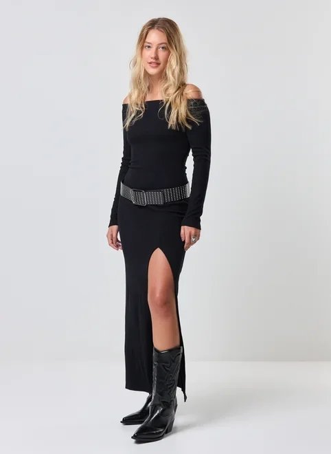 vestido midi de manga longa com fenda vestido midi de manga longa com fenda