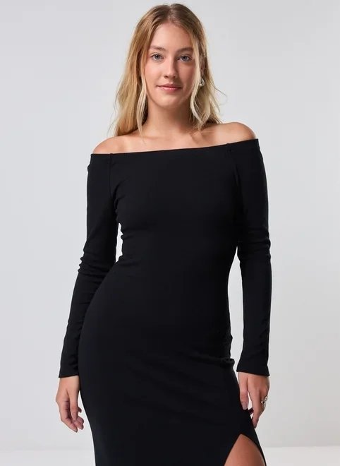 vestido midi de manga longa com fenda vestido midi de manga longa com fenda