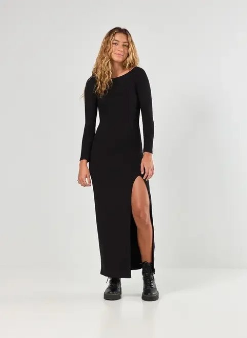 vestido midi de manga longa com fenda vestido midi de manga longa com fenda