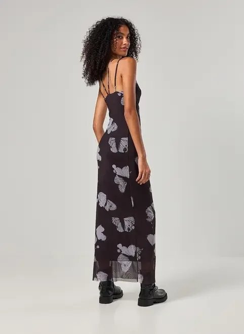 vestido midi em tule preto borboletas vestido midi em tule preto borboletas