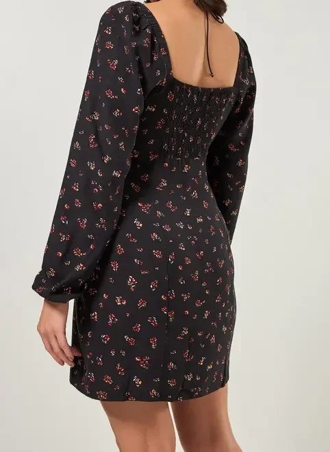 vestido de manga longa preto florzinhas vestido de manga longa preto florzinhas