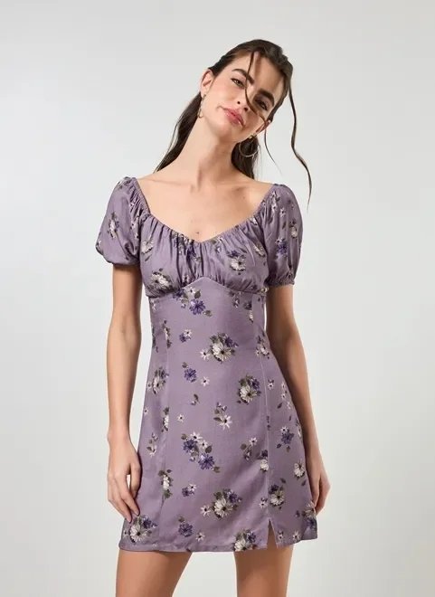 vestido romântico roxo com flores vestido romântico roxo com flores