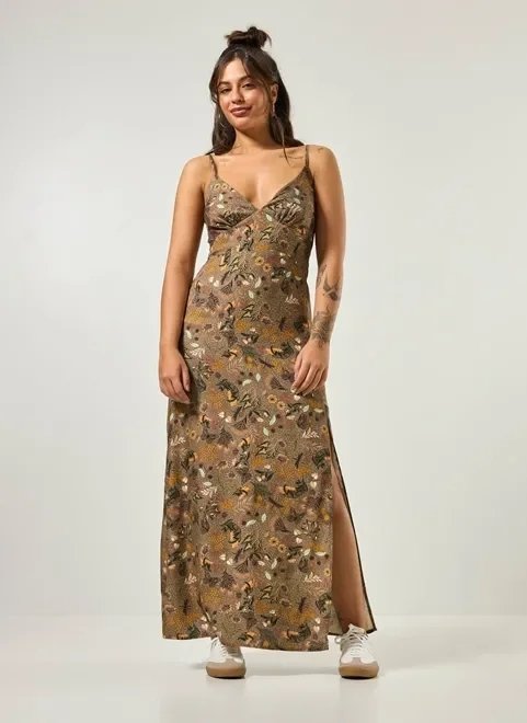 vestido midi marrom estampado vestido midi marrom estampado