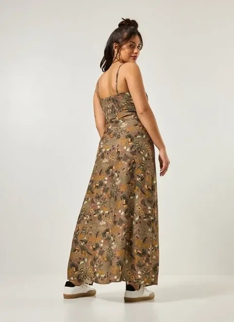 vestido midi marrom estampado vestido midi marrom estampado