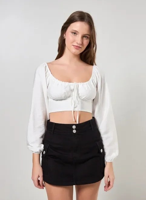 cropped manga longa off-white romântico cropped manga longa off-white romântico