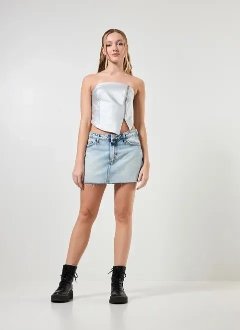 cropped sem alças metalizado com zíper cropped sem alças metalizado com zíper