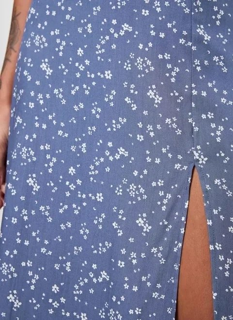 saia midi azul com florzinhas saia midi azul com florzinhas