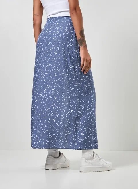 saia midi azul com florzinhas saia midi azul com florzinhas