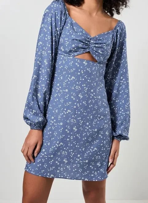 vestido manga longa azul florzinhas vestido manga longa azul florzinhas