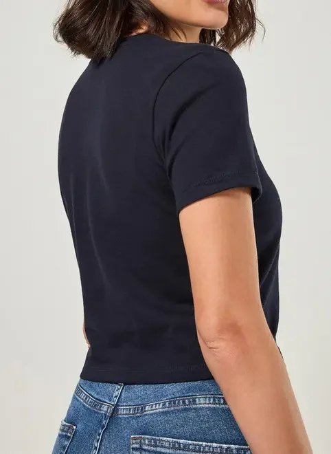 blusa mini tee azul marinho com escrito blusa mini tee azul marinho com escrito