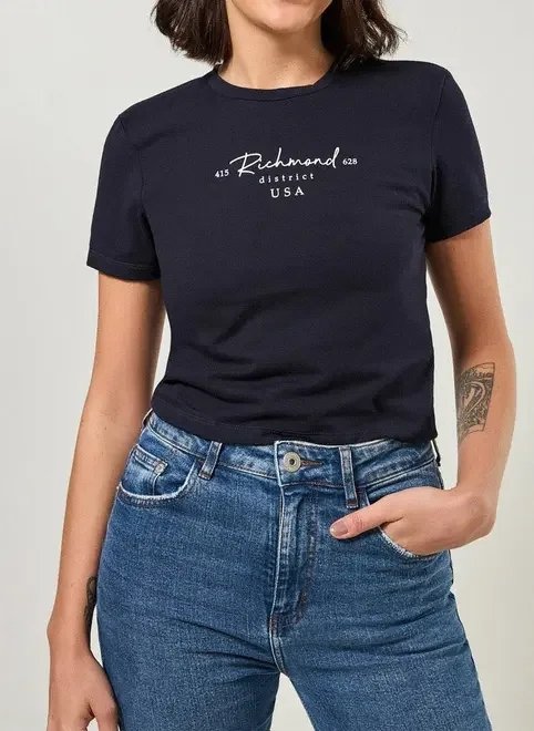 blusa mini tee azul marinho com escrito blusa mini tee azul marinho com escrito