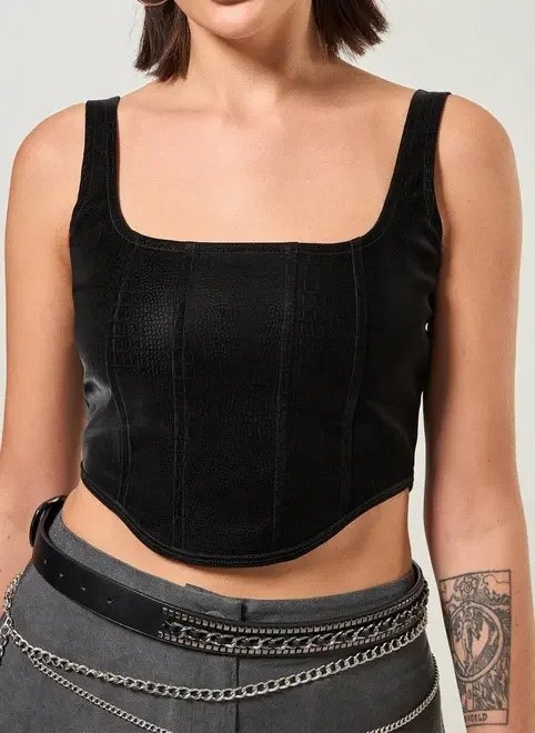 cropped corselet em poliuretano cobra preto cropped corselet em poliuretano cobra preto