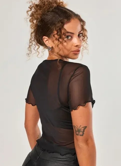 blusa em tule preto com strass blusa em tule preto com strass