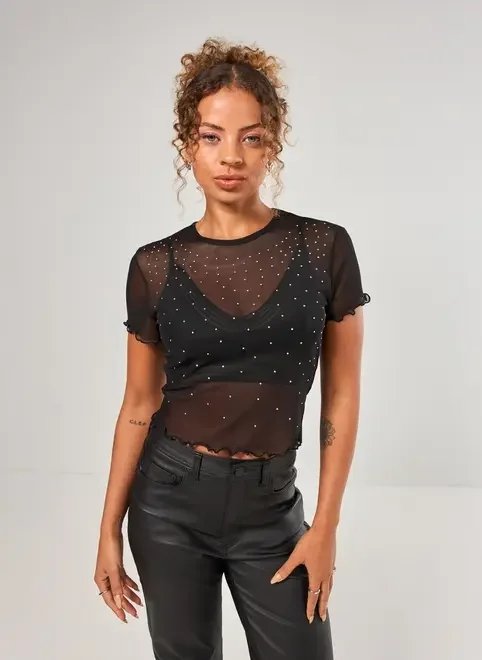 blusa em tule preto com strass blusa em tule preto com strass