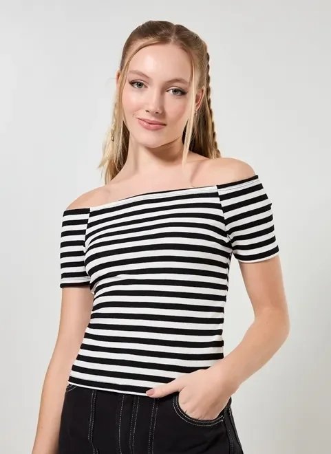 blusa ombro a ombro listrada blusa ombro a ombro listrada